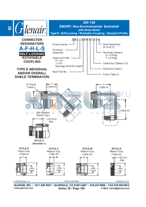 380AH109NF24 datasheet - EMI/RFI Non-Environmental Backshell with Strain Relief