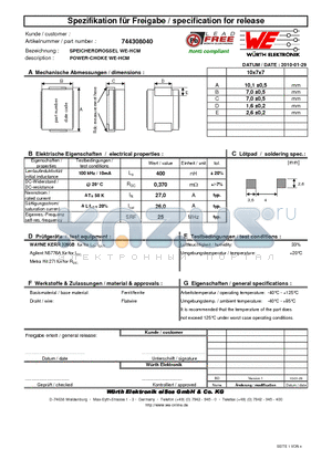 744308040 datasheet - POWER-CHOKE WE-HCM