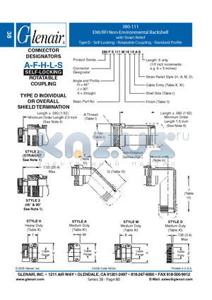 380AH111M18 datasheet - EMI/RFI Non-Environmental Backshell with Strain Relief