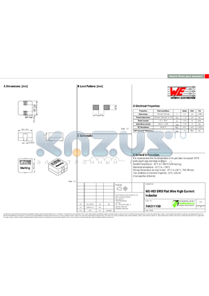 744311150 datasheet - WE-HCI SMD Flat Wire High Current Inductor