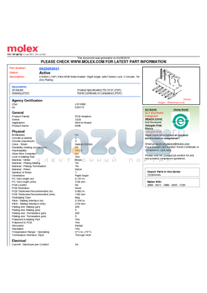 A-7478-03A102 datasheet - 2.54mm (.100) Pitch KK^ Solid Header, Right Angle, with Friction Lock, 3 Circuits, Tin (Sn) Plating