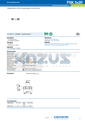 0034.3854 datasheet - Miniature Fuse, 5 x 20 mm, Quick-Acting F, cULus, 250 VAC