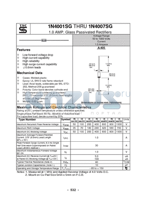 1N4002SG datasheet - 1.0 AMP. Glass Passivated Rectifiers
