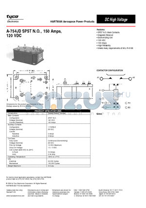 A-754JD datasheet - A-754JD SPST N.O., 150 Amps, 120 VDC
