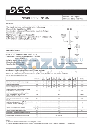 1N4003 datasheet - CURRENT 1.0 Ampere VOLTAGE 50 to 1000 Volts