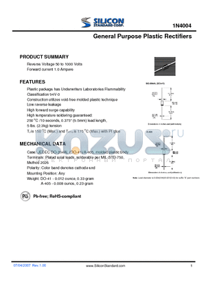 1N4003 datasheet - General Purpose Plastic Rectifiers