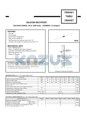 1N4003 datasheet - VOLTAGE RANGE 50 to 1000 Volts CURRENT 1.0 Ampere