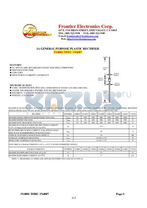 1N4003 datasheet - 1A GENERAL PURPOSE PLASTIC RECTIFIER