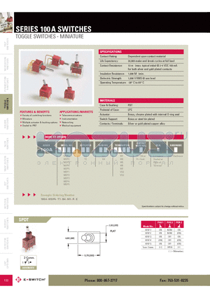 100AWDP3T1B2VS3REH datasheet - TOGGLE SWITCHES - MINIATURE