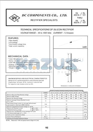 1N4003A datasheet - TECHNICAL SPECIFICATIONS SILICON RECTIFIER VOLTAGE RANGE - 50 to 100 Volts CURRENT - 1.0 Ampere