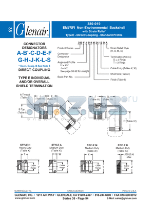 380AJ019NF10 datasheet - EMI/RFI Non-Environmental Backshell