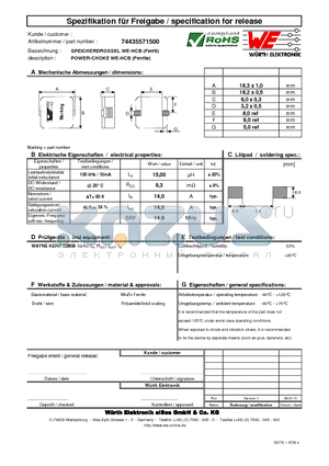 74435571500 datasheet - POWER-CHOKE WE-HCB (Ferrite)