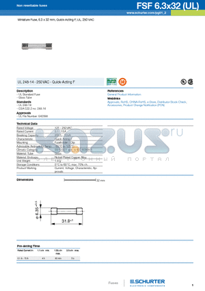 0034.5107 datasheet - Miniature Fuse, 6.3 x 32 mm, Quick-Acting F, UL, 250 VAC