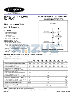 1N4003G datasheet - GLASS PASSIVATED JUNCTION SILICON RECTIFIERS