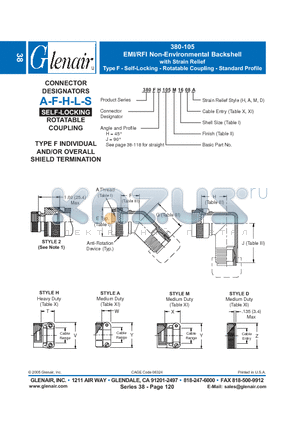 380AJ105B20 datasheet - EMI/RFI Non-Environmental Backshell with Strain Relief