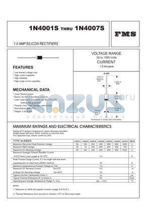 1N4003S datasheet - 1.0 AMP SILICON RECTIFIERS