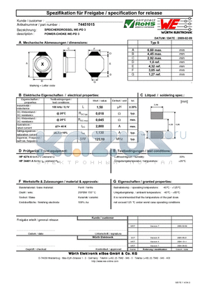 74451015 datasheet - POWER-CHOKE WE-PD 3