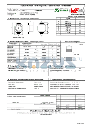 74451022 datasheet - POWER-CHOKE WE-PD 3