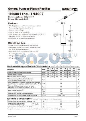 1N4004 datasheet - General Purpose Plastic Rectifier