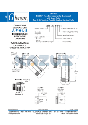 380AJ107B18 datasheet - EMI/RFI Non-Environmental Backshell with Strain Relief