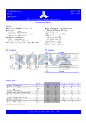 AS4C14405-50TC datasheet - 1M-bit  4 CMOS DRAM (Fast page mode or EDO)