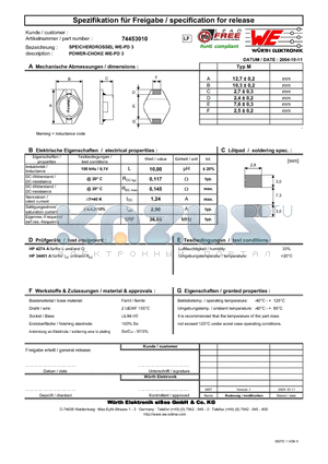 74453010 datasheet - POWER-CHOKE WE-PD 3