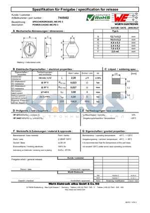 7445402 datasheet - POWER-CHOKE WE-PD 3