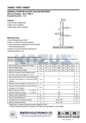 1N4004 datasheet - GENERAL PURPOSE PLASTIC SILICON RECTIFIER