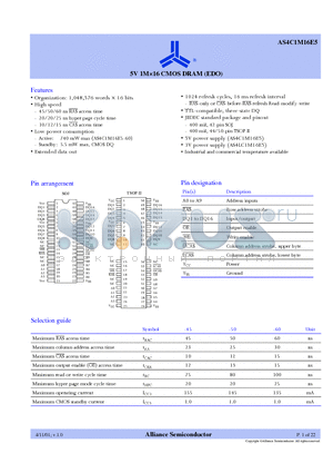 AS4C1M16E5-50JC datasheet - 5V 1M16 CMOS DRAM (EDO)