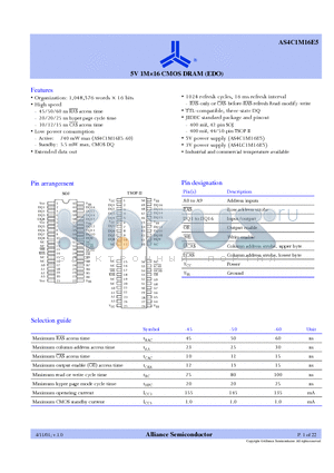 AS4C1M16E5-60TC datasheet - 5V 1M16 CMOS DRAM (EDO)