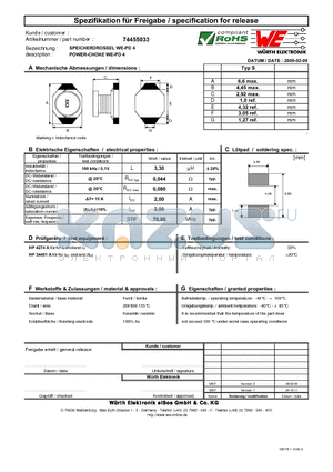 74455033 datasheet - POWER-CHOKE WE-PD 4