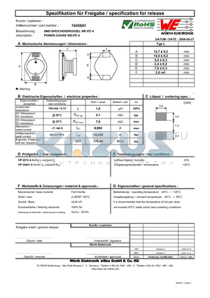 7445601 datasheet - POWER-CHOKE WE-PD 4