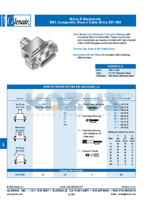 507E088XM37F06 datasheet - Micro-D Backshells EMI, Composite, Round Cable Entry 507-088