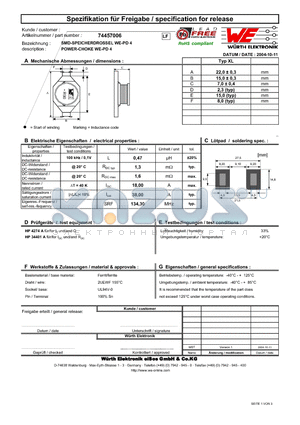 74457006 datasheet - POWER-CHOKE WE-PD 4