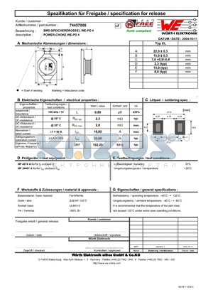 74457008 datasheet - POWER-CHOKE WE-PD 4