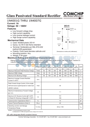 1N4004G datasheet - Glass Passivated Standard Rectifier