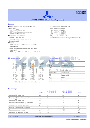 AS4C4M4F0-50 datasheet - 5V 4M4 CMOS DRAM (Fast Page mode)