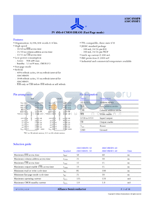 AS4C4M4F0-60TC datasheet - 5V 4M4 CMOS DRAM (Fast Page mode)