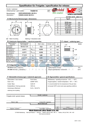 74458115 datasheet - POWER-CHOKE WE-PD 4