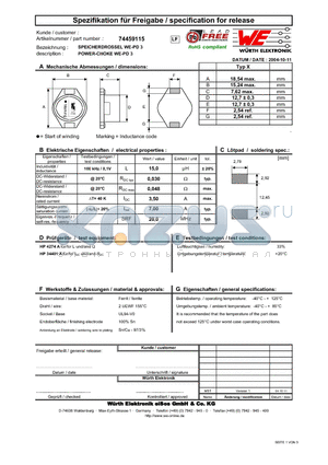 74459115 datasheet - POWER-CHOKE WE-PD 3