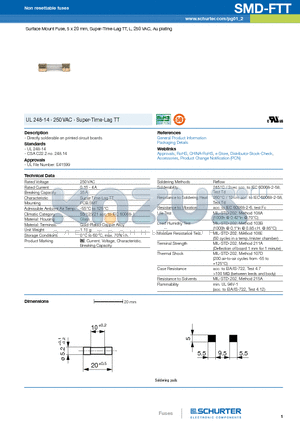 0034.5706.22 datasheet - Surface Mount Fuse, 5 x 20 mm, Super-Time-Lag TT, L, 250 VAC, Au plating