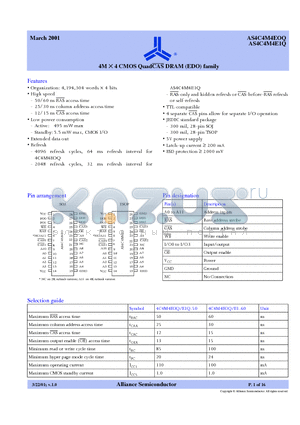 AS4CM4EOQ datasheet - 4M X 4 CMOS Quad CAS DRAM (EDO) family
