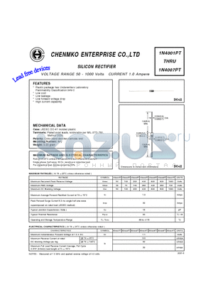 1N4004PT datasheet - SILICON RECTIFIER VOLTAGE RANGE 50 - 1000 Volts CURRENT 1.0 Ampere