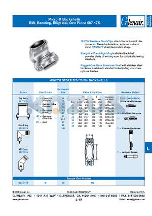 507E175J1503F datasheet - Micro-D Backshells EMI, Banding, Elliptical, One Piece 507-175