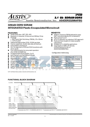 AS4DDR232M64PBG-5/XT datasheet - 32Mx64 DDR2 SDRAM iNTEGRATED Plastic Encapsulated Microcircuit