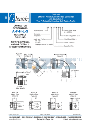 380AM103B28 datasheet - EMI/RFI Non-Environmental Backshell with Strain Relief