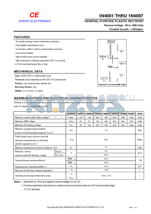 1N4005 datasheet - GENERAL PURPOSE PLASTIC RECTIFIER