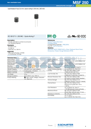 0034.6004 datasheet - Subminiature Fuse, 8.5 mm, Quick-Acting F, 250 VAC, 250 VDC