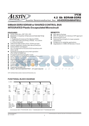 AS4DDR264M64PBG1-3/XT datasheet - 64Mx64 DDR2 SDRAM w/ SHARED CONTROL BUS iNTEGRATED Plastic Encapsulated Microcircuit
