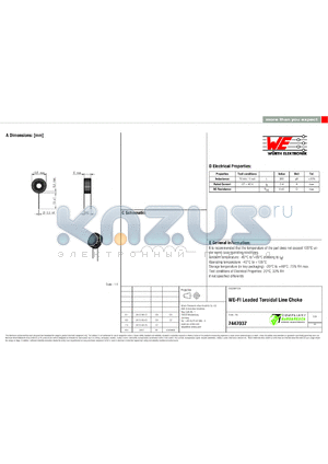 7447037 datasheet - WE-FI Leaded Toroidal Line Choke